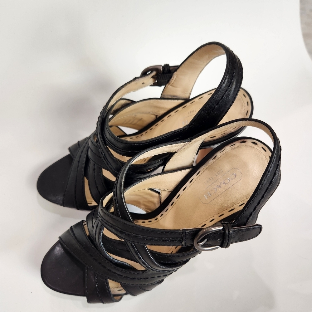 Coach Brynn Leather Platform Sandals - White/Gold 7.5 B - Picture 4 of 10